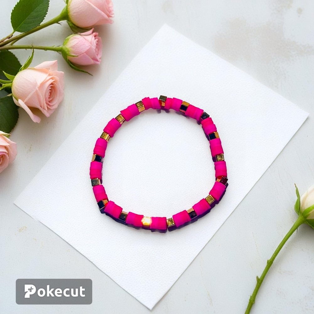 Elegant Pink and Gold Beaded Bracelet 8” inches everyday jewelry